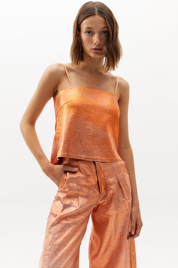 Mar Metallic Linen Top - Copper