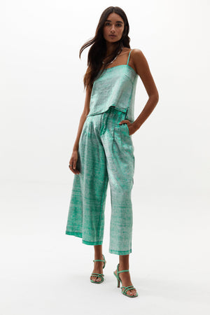 Mar Metallic Linen Top - Emerald Green