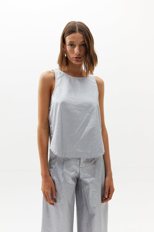 Halo Metallic Linen Top - Silver (mate)