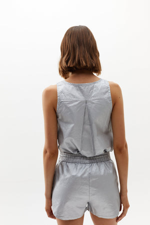 Halo Metallic Linen Top - Silver (mate)