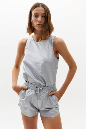 Halo Metallic Linen Top - Silver (mate)