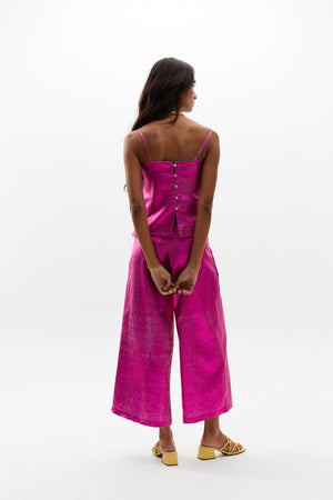 Mar Metallic Linen Top - Fuchsia