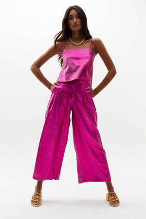 Mar Metallic Linen Top - Fuchsia