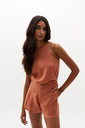 Frida Linen Shorts - Brick