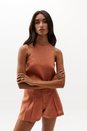 Frida Linen Shorts - Brick