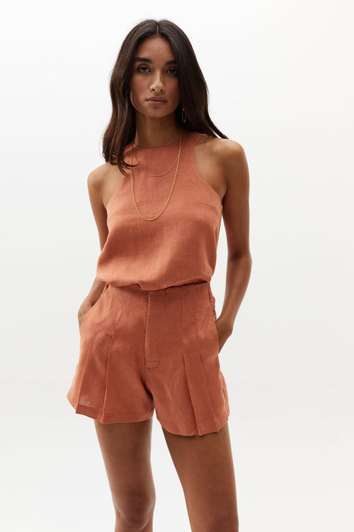 Frida Linen Shorts - Brick