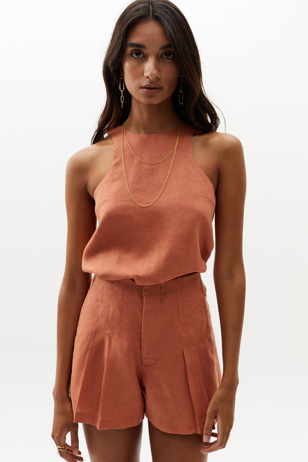 Frida Linen Shorts - Brick