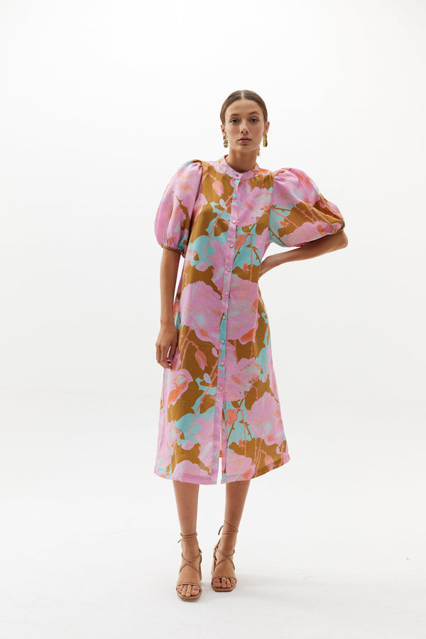 Bubble Linen Dress - Aquarela