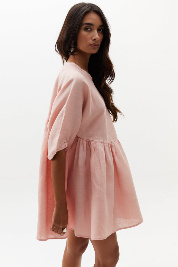 Alcala Dress Linen - Soft Pink