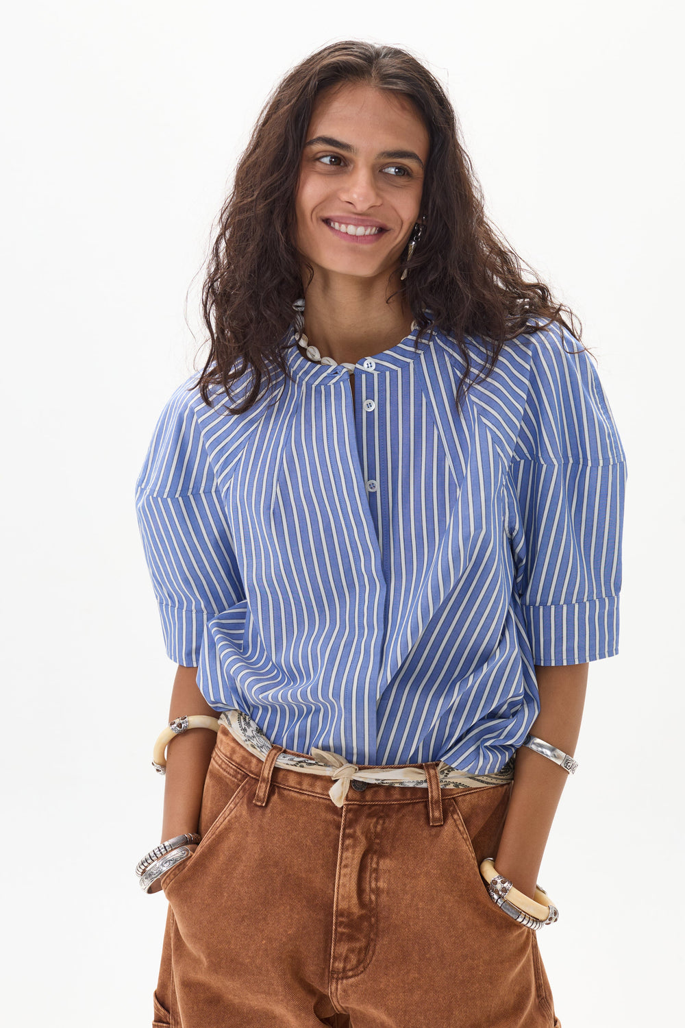 Cambria Poplin Shirt - Happy Blue Stripes