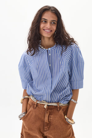 Cambria Poplin Shirt - Happy Blue Stripes