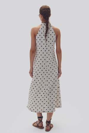 Olivia Linen Dress - Natural and Black Polka Dots