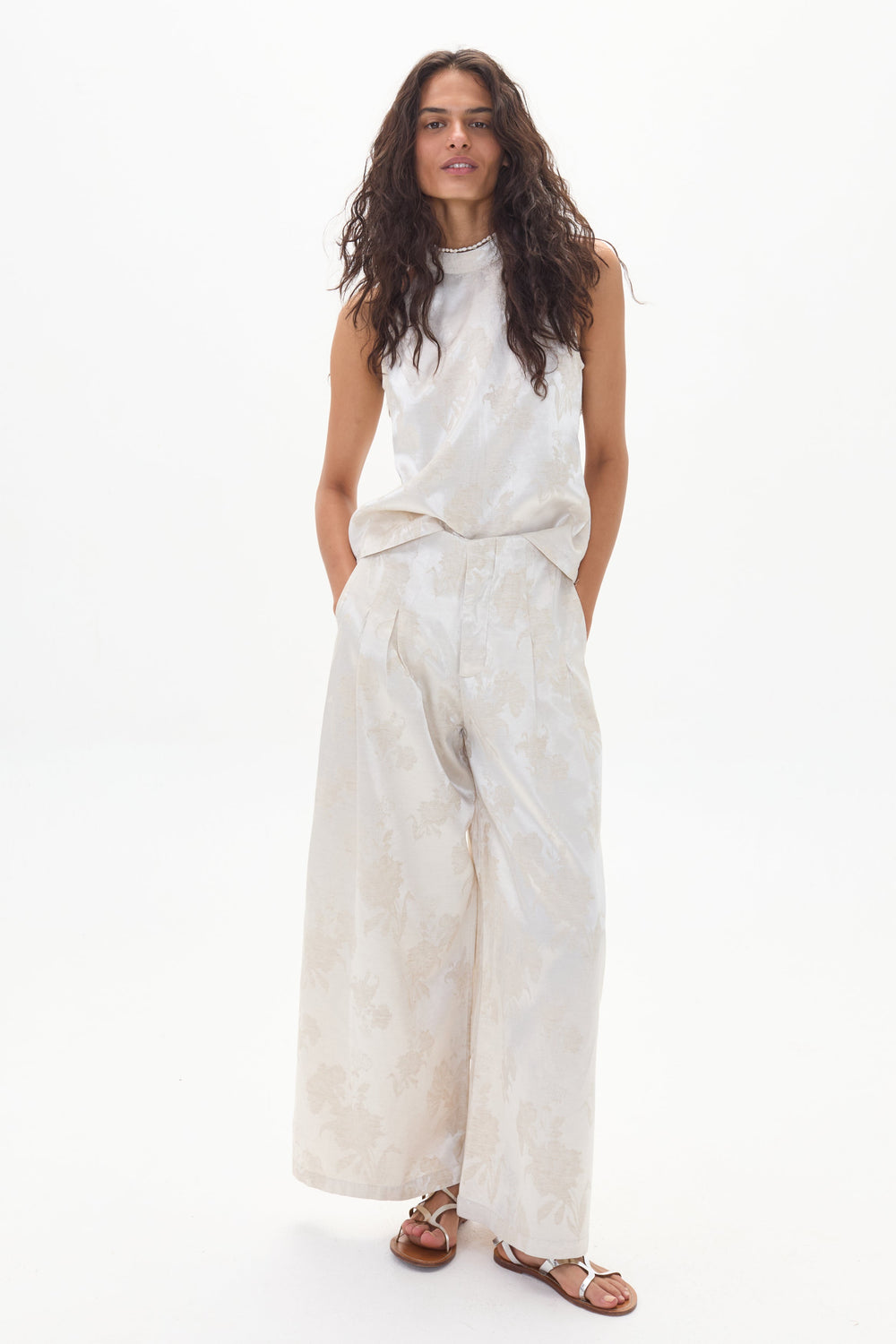 Olivia Brocade Top - Ivory Garden