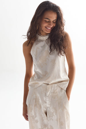 Olivia Brocade Top - Ivory Garden