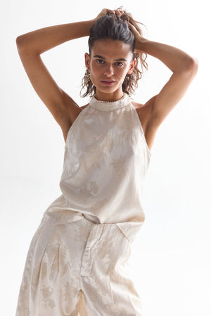 Olivia Brocade Top - Ivory Garden