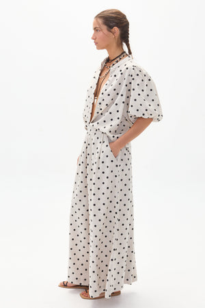 Bubble Linen Shirt - Natural and Black Polka Dots