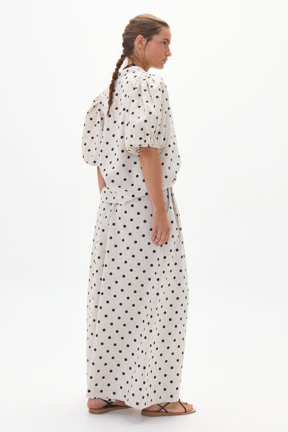 Sabi Linen Pants - Natural and Black Polka Dots