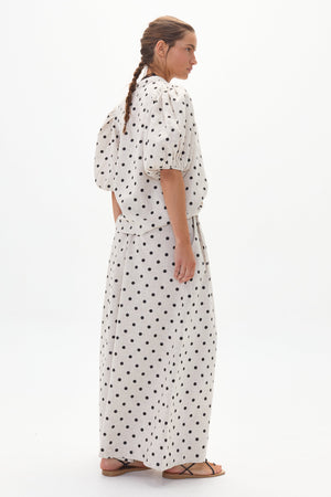 Bubble Linen Shirt - Natural and Black Polka Dots