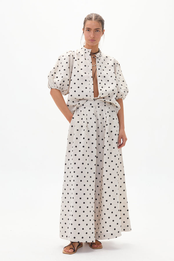 Bubble Linen Shirt - Natural and Black Polka Dots