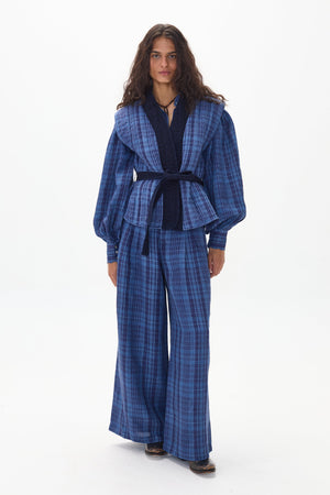 Culotte Linen Pants - Ocean Checks