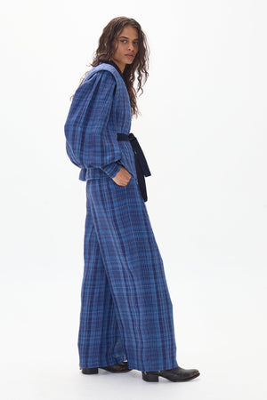 Camille Linen Shirt - Ocean Checks