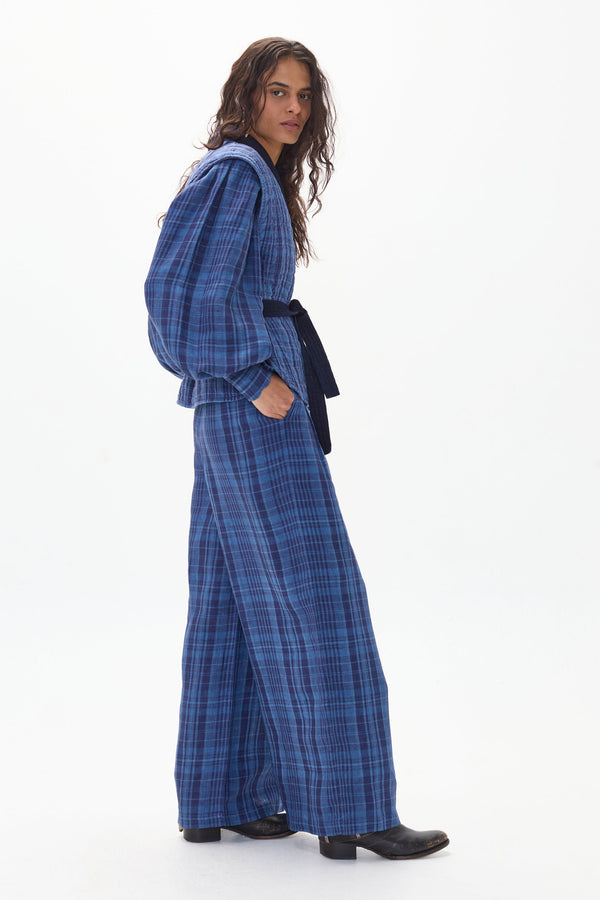 Camille Linen Shirt - Ocean Checks