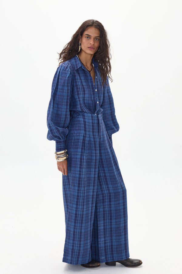 Camille Linen Shirt - Ocean Checks