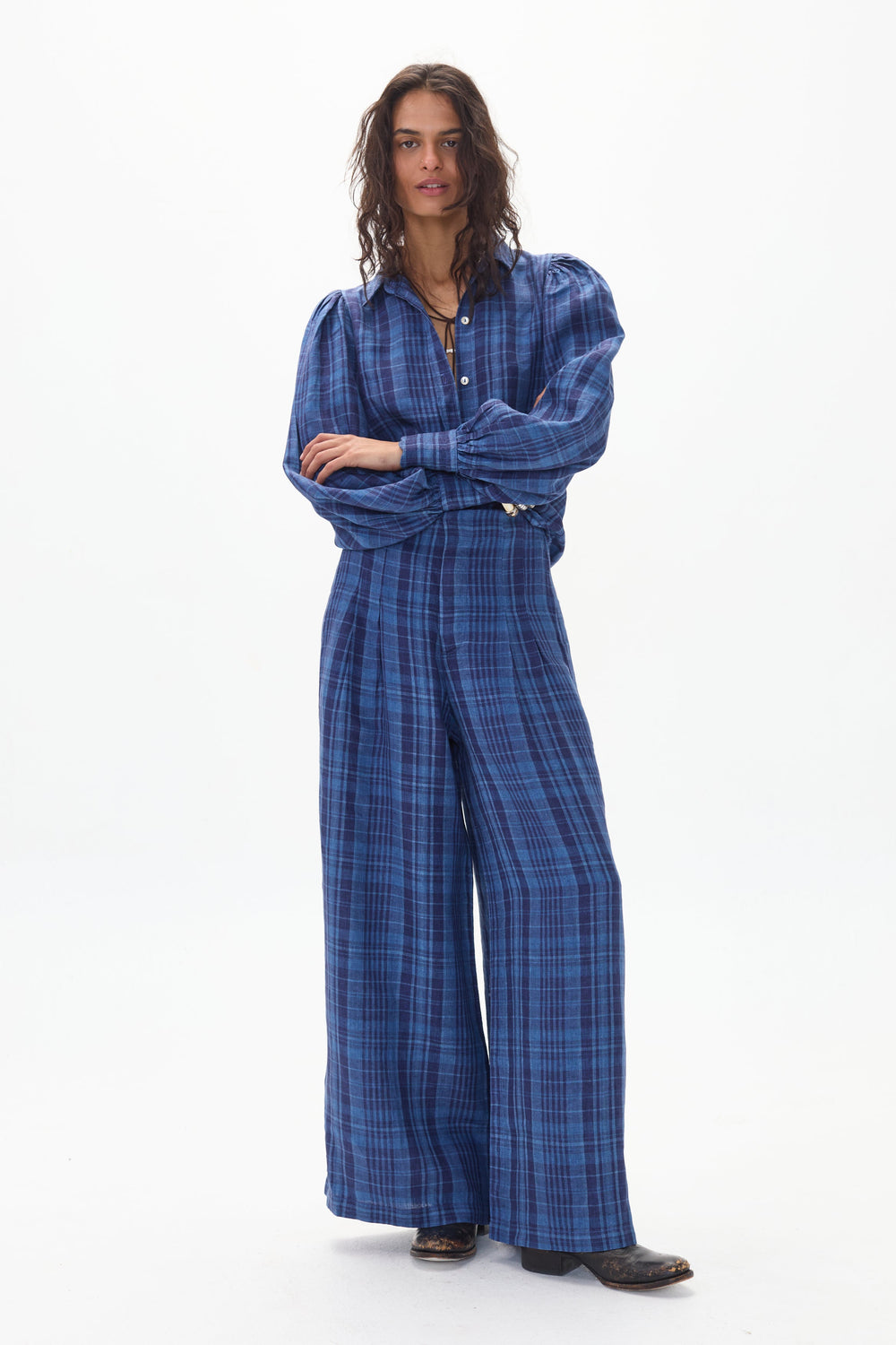 Culotte Linen Pants - Ocean Checks