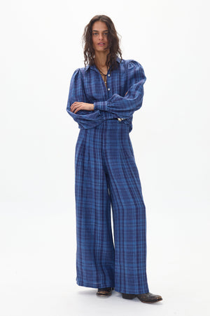 Culotte Linen Pants - Ocean Checks