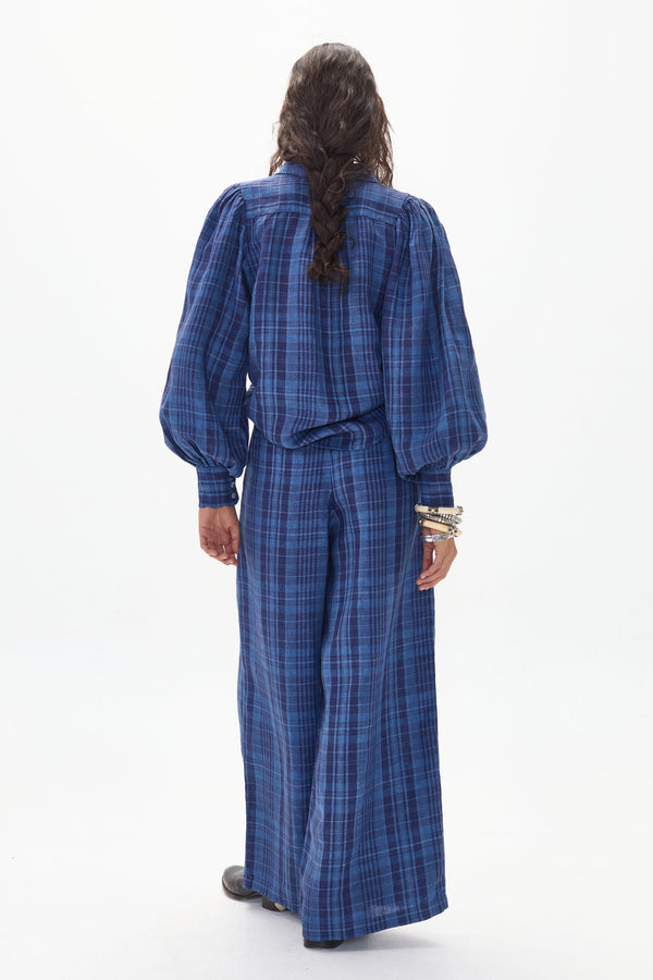 Camille Linen Shirt - Ocean Checks