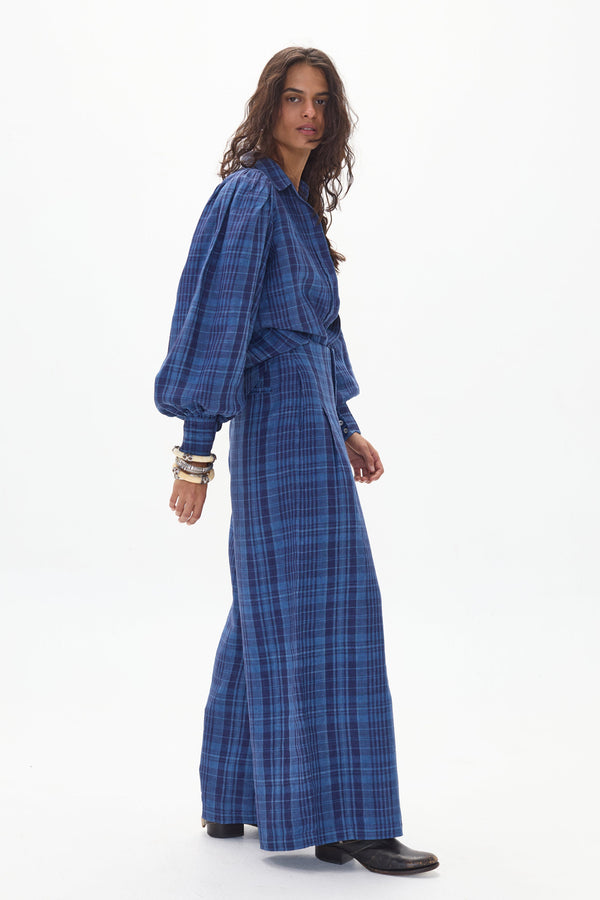 Camille Linen Shirt - Ocean Checks