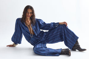 Camille Linen Shirt - Ocean Checks