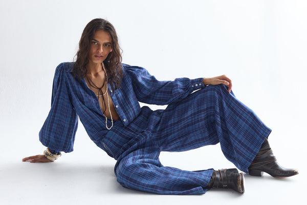 Camille Linen Shirt - Ocean Checks