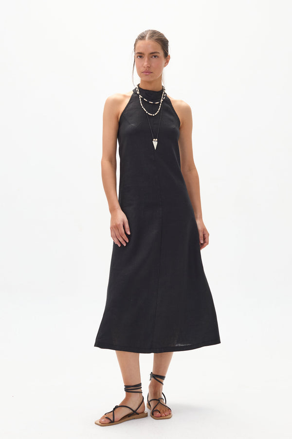 Olivia Linen Dress - Black