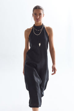 Olivia Linen Dress - Black