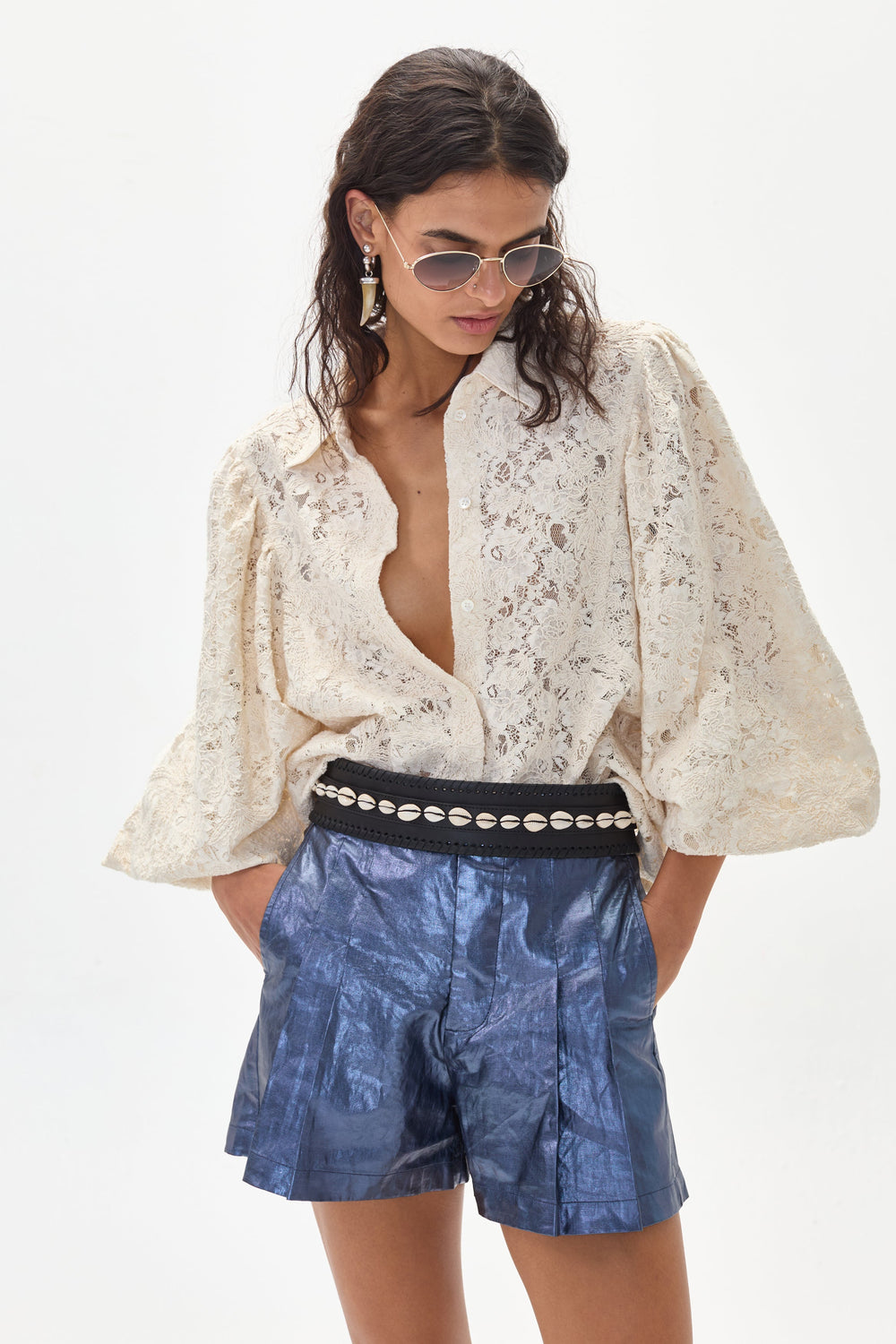 Claire Cotton Lace Shirt - Natural