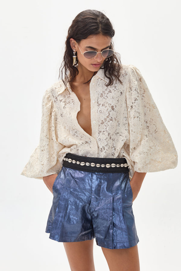 Claire Cotton Lace Shirt - Natural