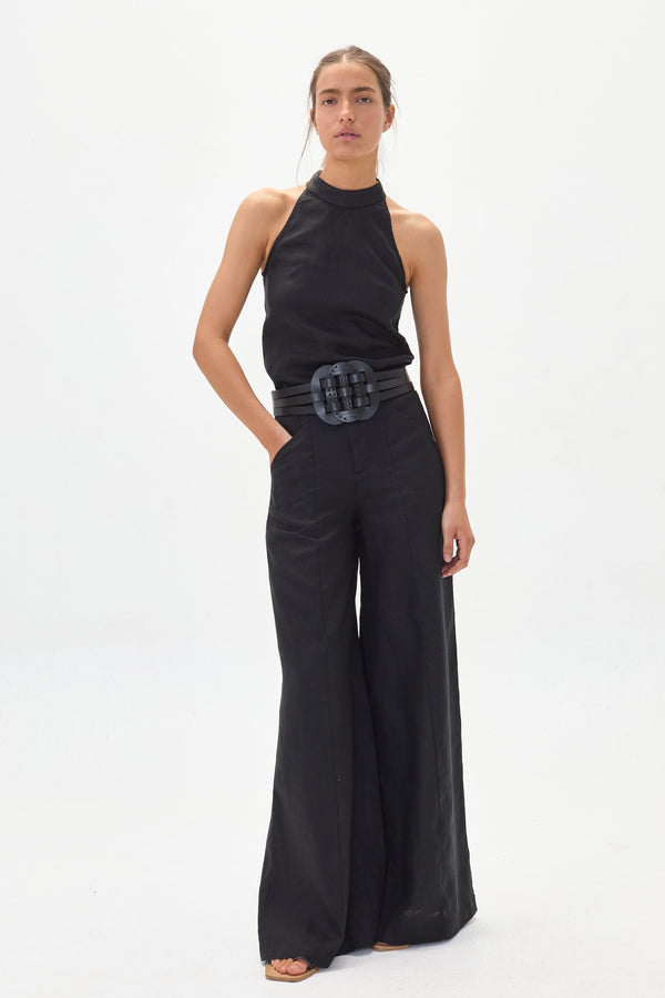 Olivia Linen Top - Black