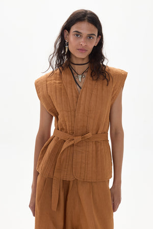 Smith Linen  Vest - Caramel