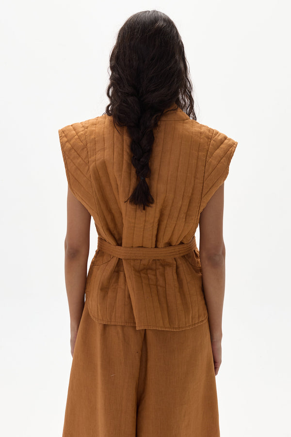 Smith Linen  Vest - Caramel