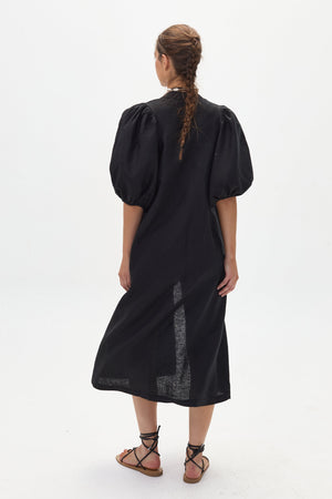 Bubble Linen Dress - Black