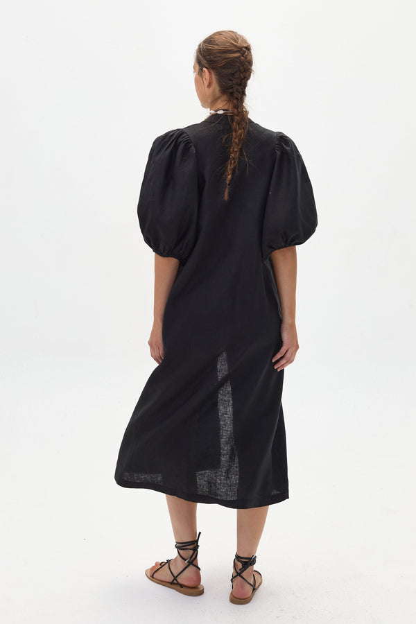 Bubble Linen Dress - Black