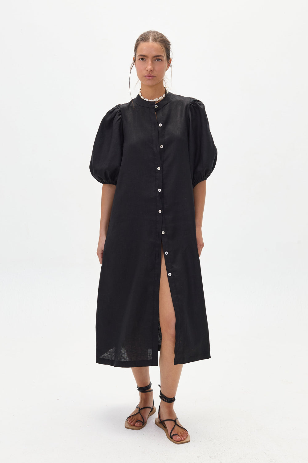 Bubble Linen Dress - Black