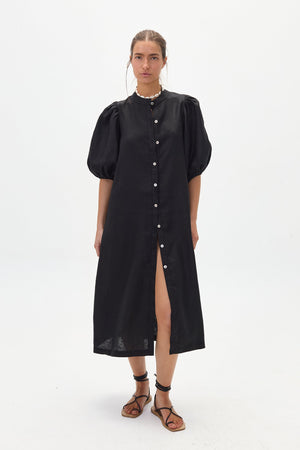 Bubble Linen Dress - Black