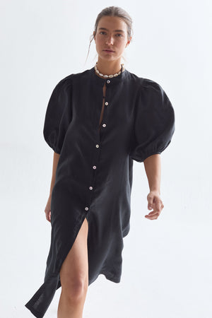 Bubble Linen Dress - Black