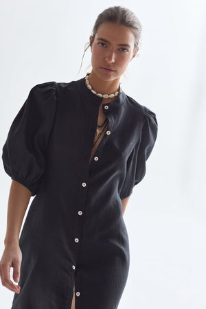 Bubble Linen Dress - Black