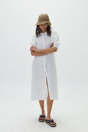 Bubble Linen Dress - Off White