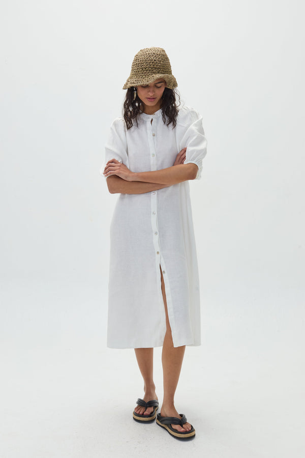 Bubble Linen Dress - Off White