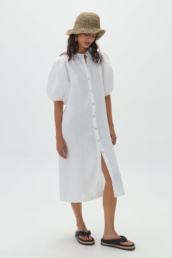 Bubble Linen Dress - Off White