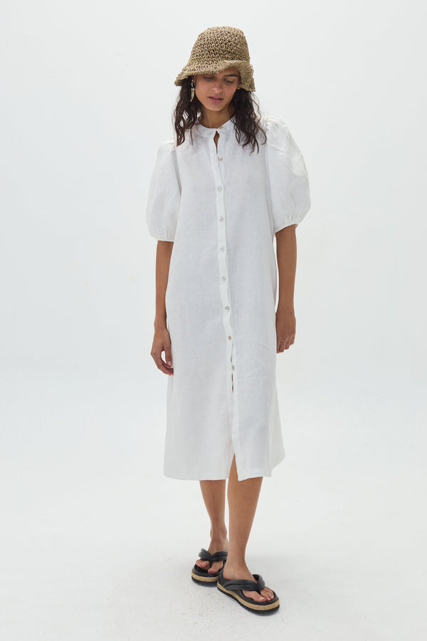 Bubble Linen Dress - Off White